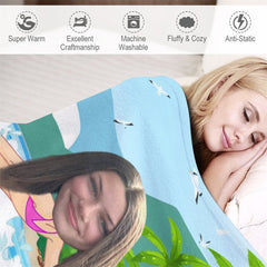 Lofaris Customized Surfing Girl Coastal Beach Palm Blanket