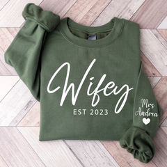 Lofaris Customized Wifey Est Sweatshirt Engagement Bridal Shower Gift for Bride New Wife