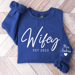 Lofaris Customized Wifey Est Sweatshirt Engagement Bridal Shower Gift for Bride New Wife