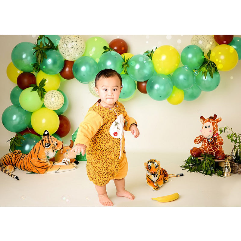 Lofaris Cute Animal Dolls Beige 1st Birthday Portrait Backdrop