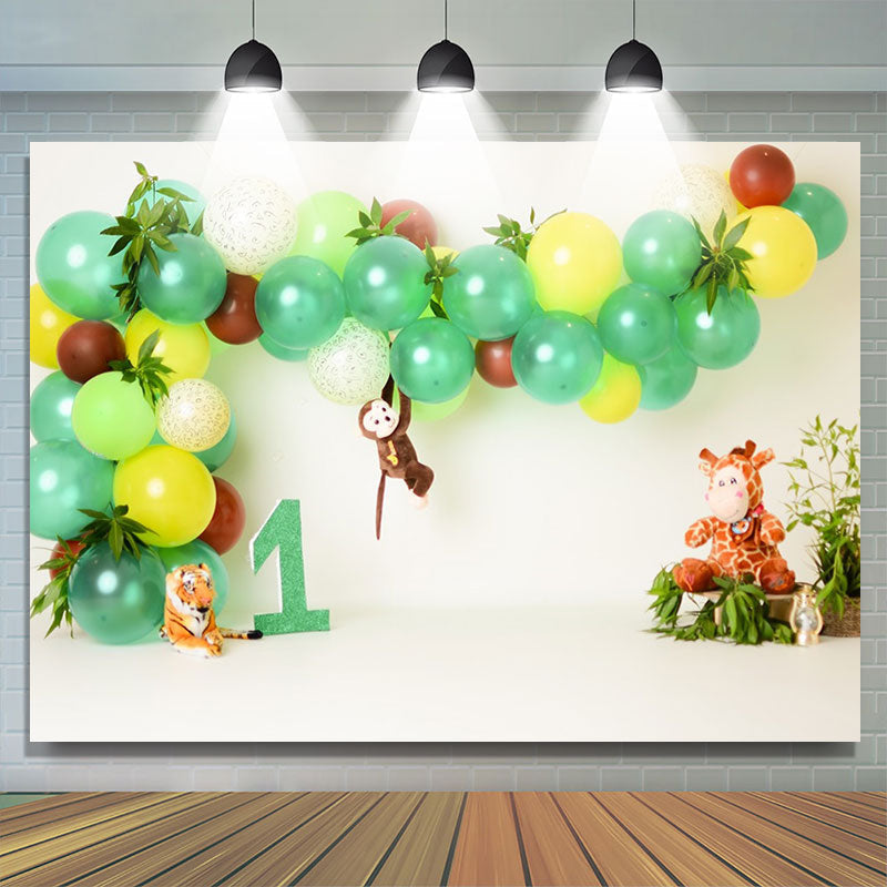 Lofaris Cute Animal Dolls Beige 1st Birthday Portrait Backdrop