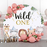 Lofaris Cute Animals Green Leaves Round 1st Birthday Backdrop