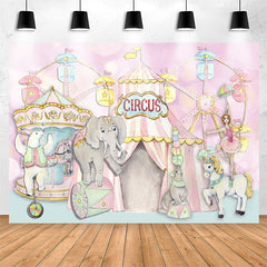 Lofaris Cute Animals Sky Wheel Circus Pink Party Backdrop