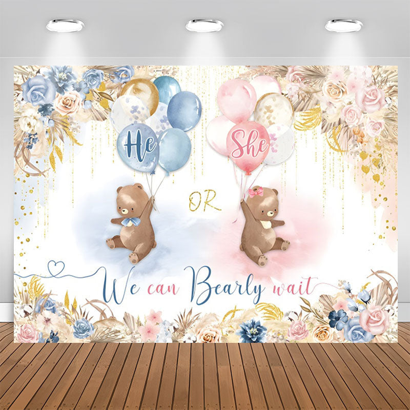 Lofaris Cute Bear Floral Balloon Boho Baby Shower Backdrop