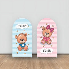 Lofaris Cute Bear Pink Blue Stripe Baby Shower Arch Backdrop