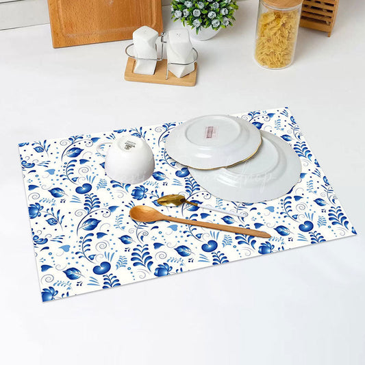 Lofaris Cute Blue Leaves Heart Pattern Set Of 4 Placemats
