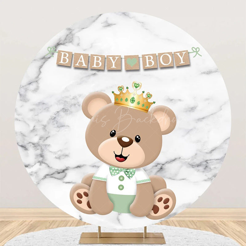 Lofaris Cute Brown Bear Marble Round Baby Shower Backdrop