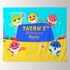 Lofaris Cute Cartoon Baby Shark Custom Birthday Backdrop