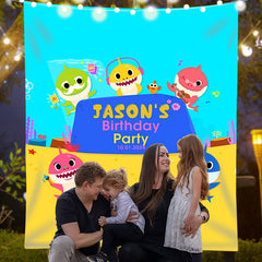 Lofaris Cute Cartoon Baby Shark Custom Birthday Backdrop