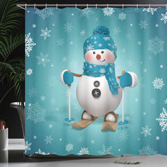 Lofaris Cute Cartoon Snowman Blue Christmas Shower Curtain