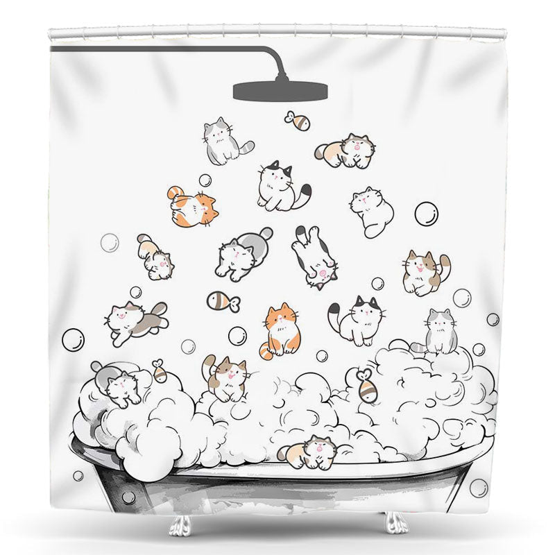 Lofaris Cute Cats Shower Tub Bubble Simple Curtain