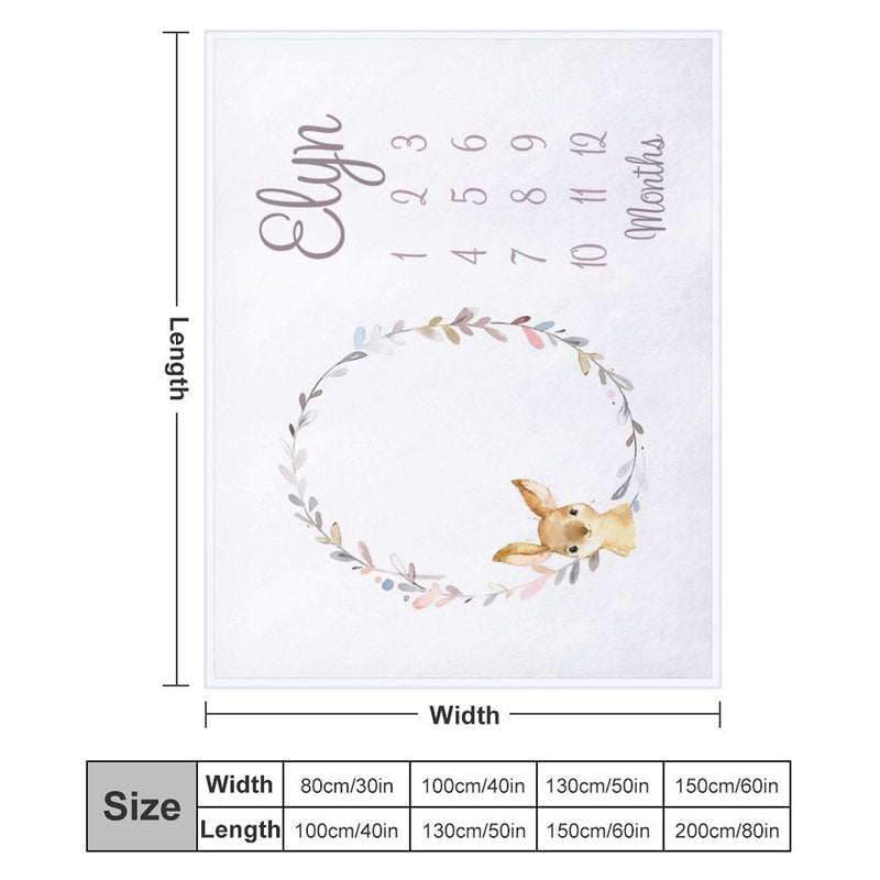Lofaris Cute Deer Wreath Custom Baby Blanket With Name Month