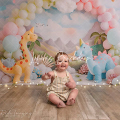 Lofaris Cute Dinosaurs Mountain Balloon Cake Smash Backdrop