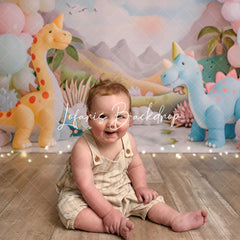 Lofaris Cute Dinosaurs Mountain Balloon Cake Smash Backdrop