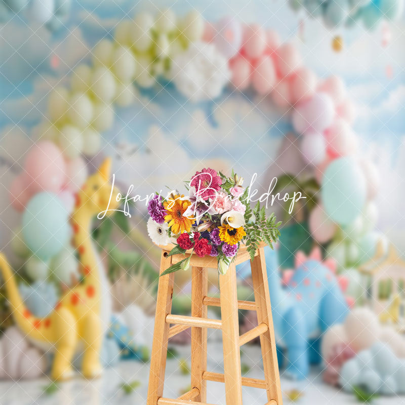 Lofaris Cute Dinosaurs Mountain Balloon Cake Smash Backdrop