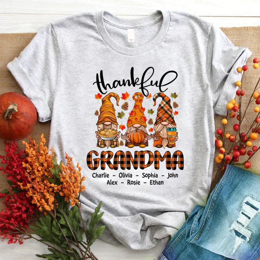 Lofaris Cute Fall Gnomes Thankful Grandma And Kids T - Shirt