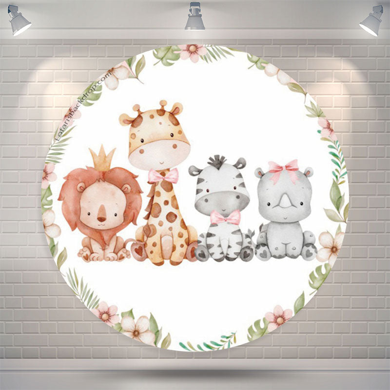 Lofaris Cute Floral Animals Round Birthday Backdrop For Girls