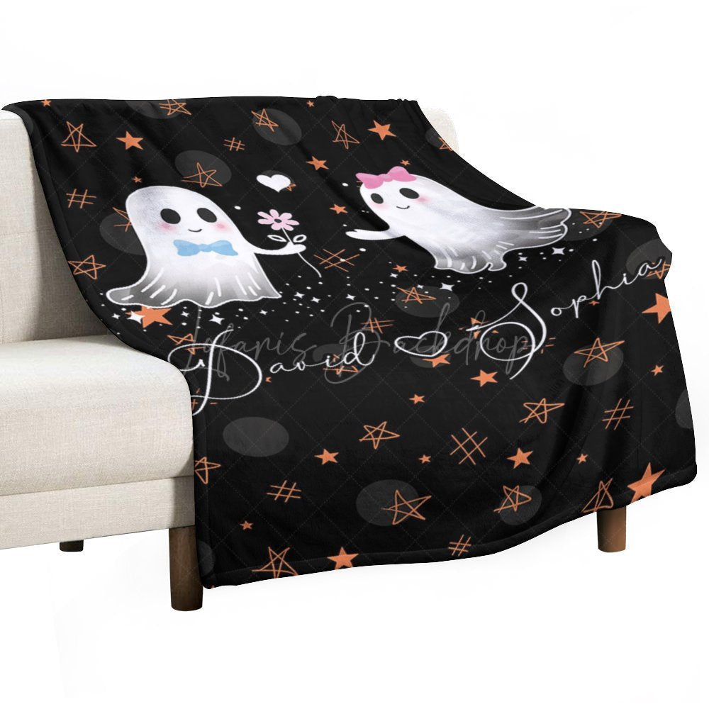 Lofaris Cute Ghost Stars Black Halloween Custom Name Blanket