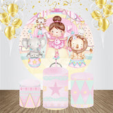Lofaris Cute Girl Animal Pink Round Baby Shower Backdrop Kit