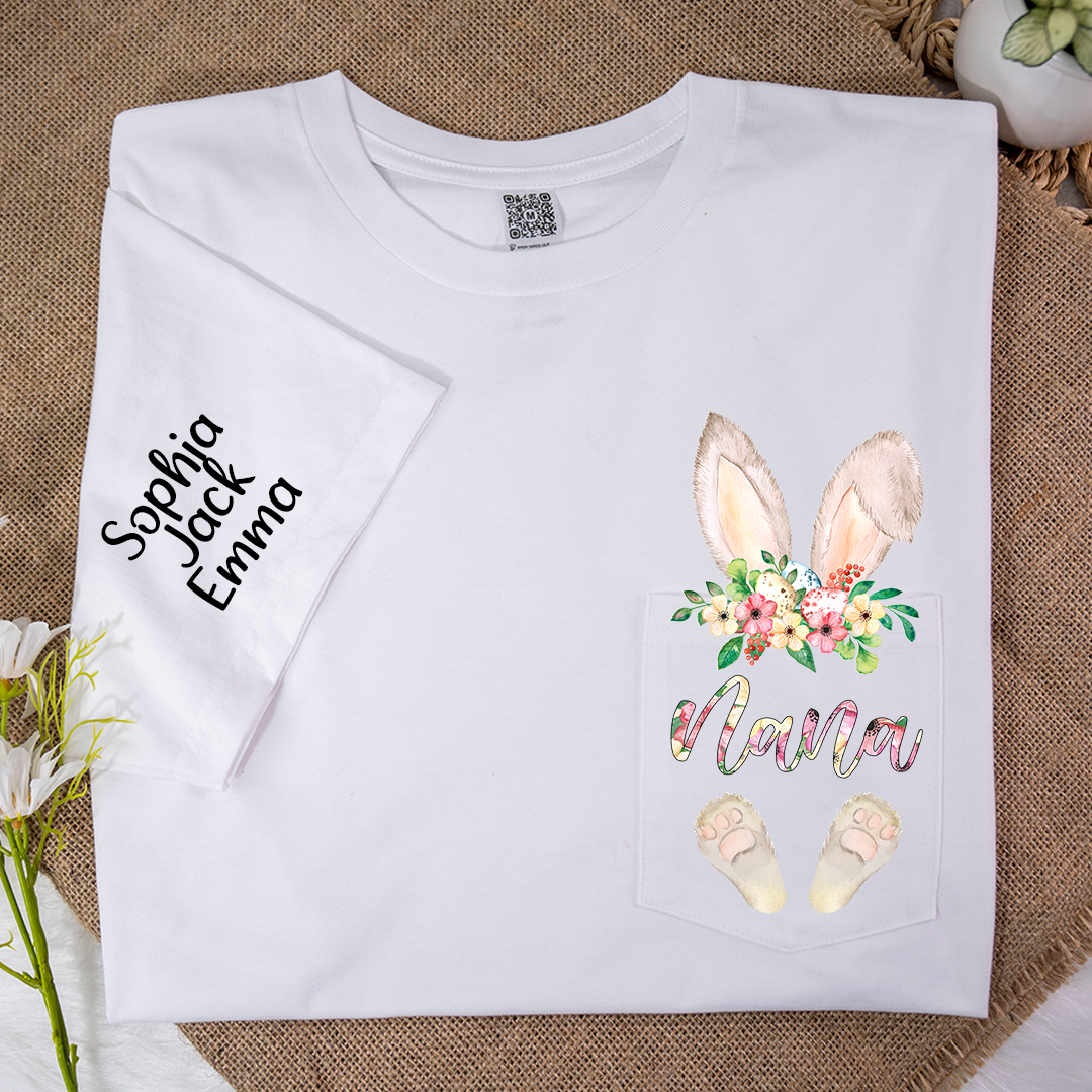 Lofaris Cute Grandma Bunny Grandkids Pocket Easter T-Shirt