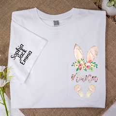 Lofaris Cute Grandma Bunny Grandkids Pocket Easter T-Shirt