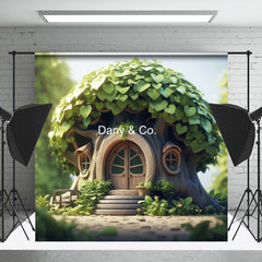 Lofaris Cute Green Leaves Wooden House Spring Photo Backdrop