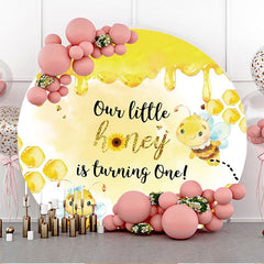 Lofaris Cute Honey Bee Honeycomb Round 1st Birthday Backdrop