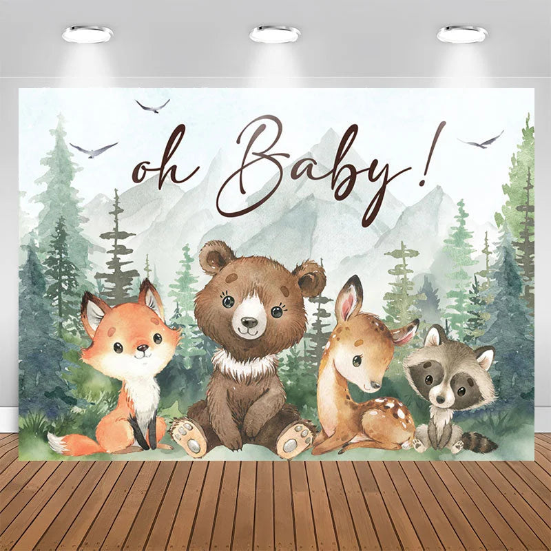 Lofaris Cute Jungle Animals Forest Oh Baby Shower Backdrop