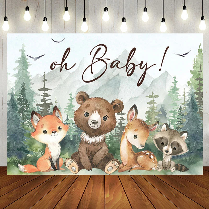 Lofaris Cute Jungle Animals Forest Oh Baby Shower Backdrop