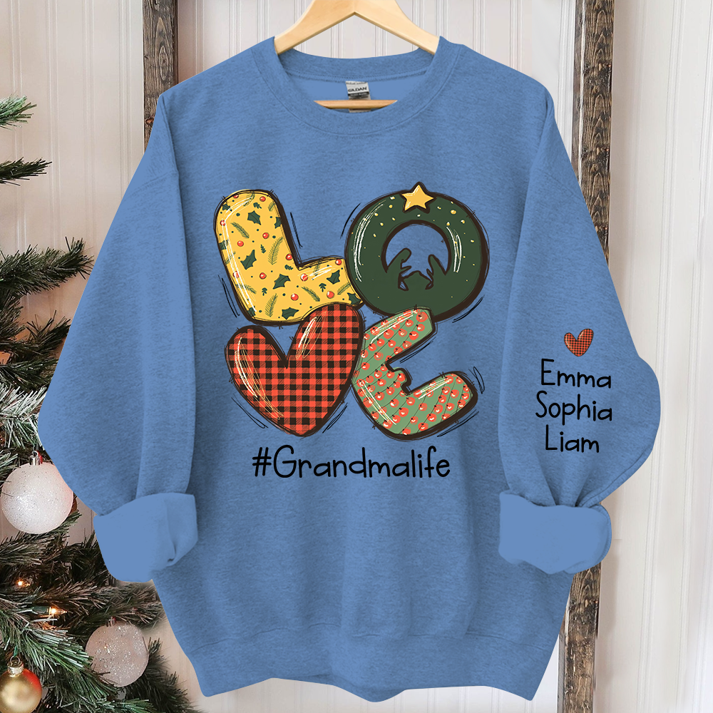 Lofaris Love Christmas Sweatshirt Custom Grandma & Kids Gift TH