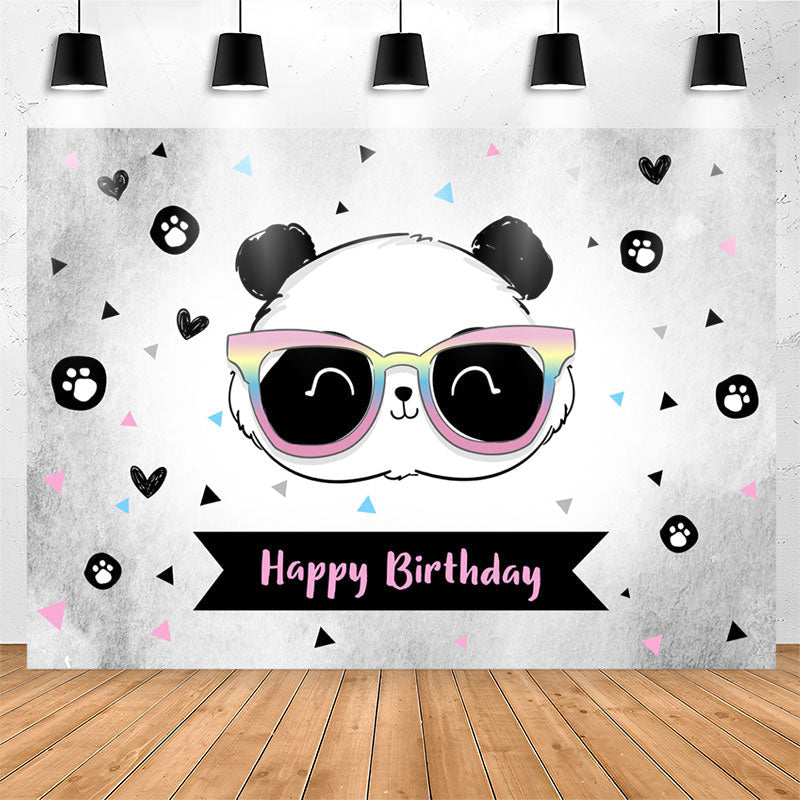 Lofaris Cute Panda Heart Triangle Happy Birthday Backdrop