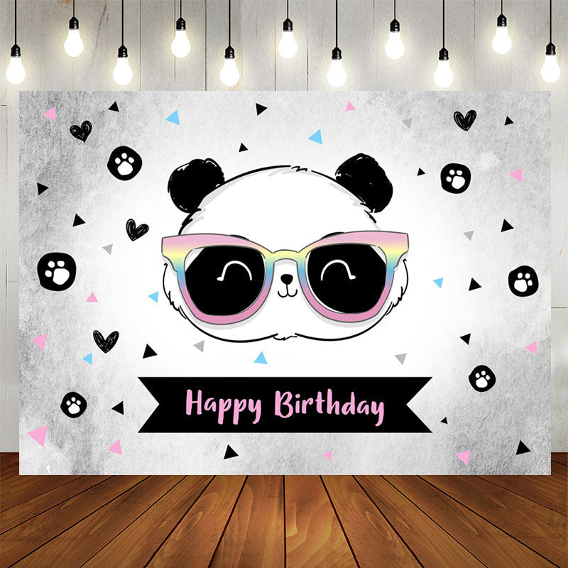 Lofaris Cute Panda Heart Triangle Happy Birthday Backdrop