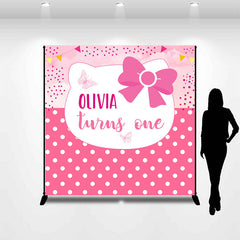 Lofaris Cute Pink Bowknot Cat Custom 1st Birthday Backdrop
