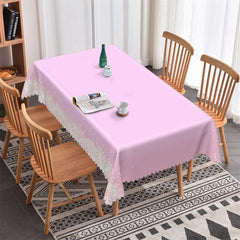 Lofaris Cute Pink White Rectangle Tablecloth for Girl Lady
