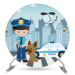 Lofaris Cute Policeman Sidewalk Round Backdrop For Birthday
