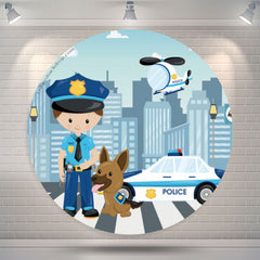 Lofaris Cute Policeman Sidewalk Round Backdrop For Birthday