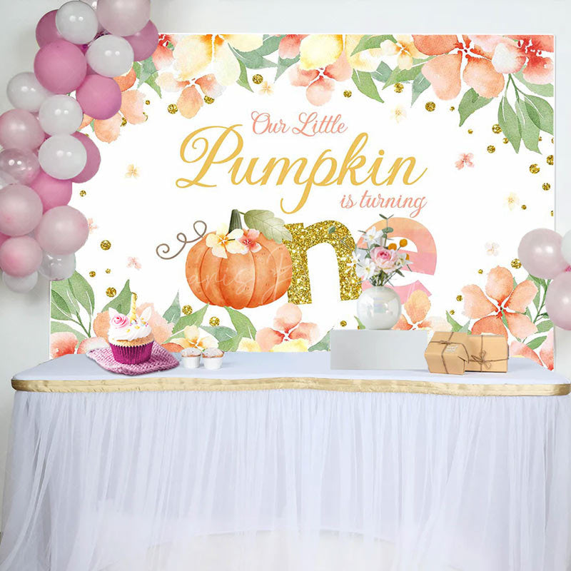 Lofaris Cute Pumpkin Is Turning One Floral Birthday Backdrop