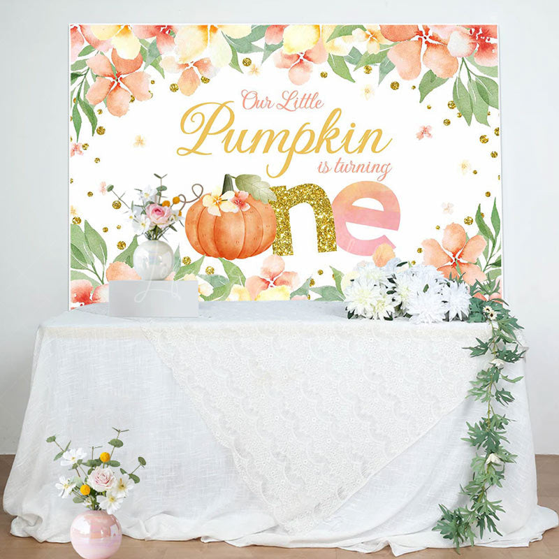 Lofaris Cute Pumpkin Is Turning One Floral Birthday Backdrop