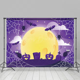 Lofaris Cute Purple Vibe Spider Bat Tomb Happy Halloween Backdrop