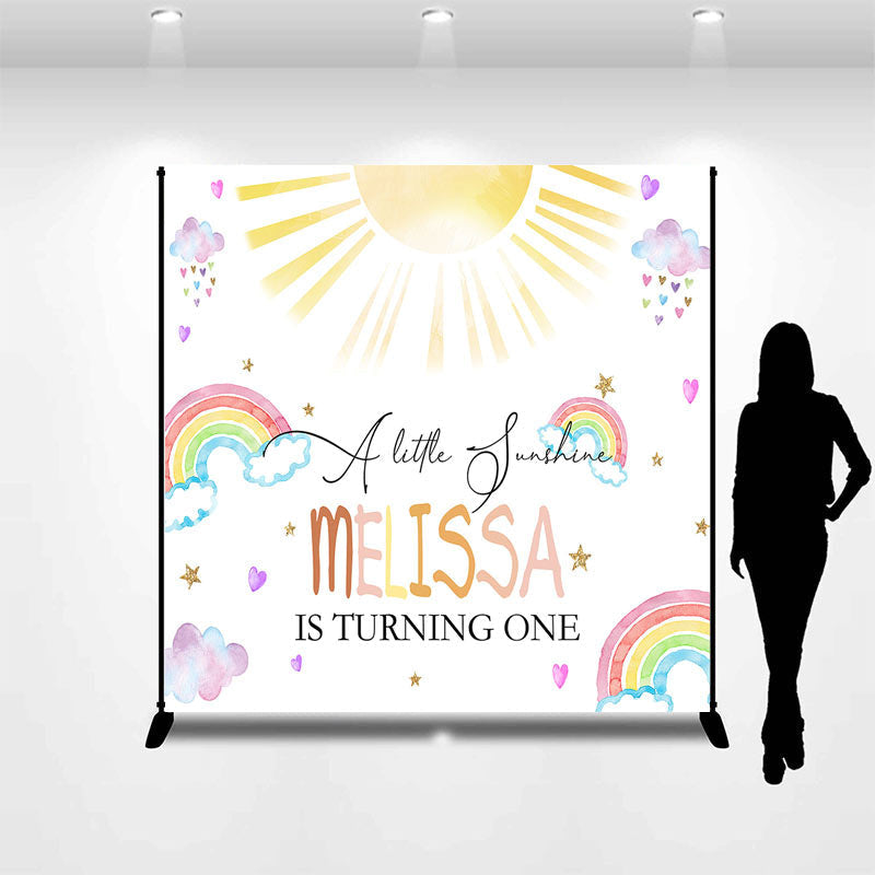 Lofaris Cute Rainbow Cloud Sun Custom 1st Birthday Backdrop