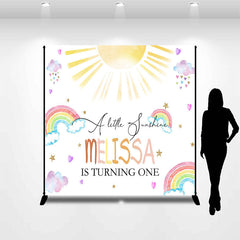 Lofaris Cute Rainbow Cloud Sun Custom 1st Birthday Backdrop