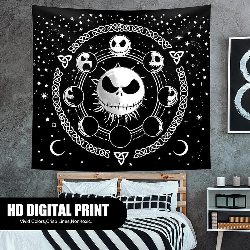 Lofaris Cute Skull Stars Galaxy White And Black Tapestry