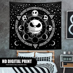 Lofaris Cute Skull Stars Galaxy White And Black Tapestry