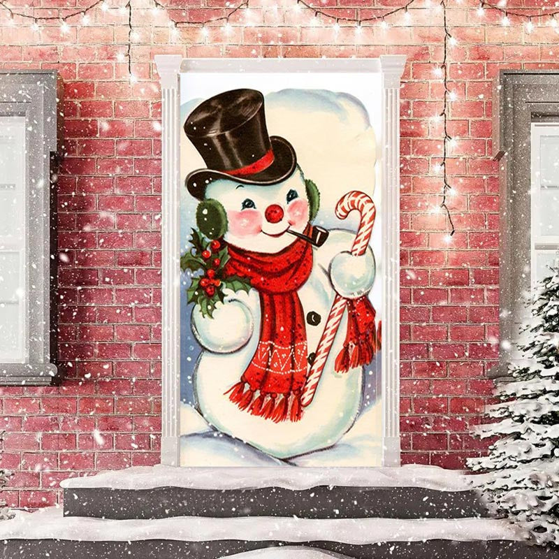 Lofaris Cute Snowman White Simple Snowy Christmas Door Cover