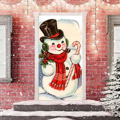Lofaris Cute Snowman White Simple Snowy Christmas Door Cover