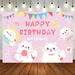 Lofaris Cute White Cats Lets Pawty Purple Birthday Backdrop