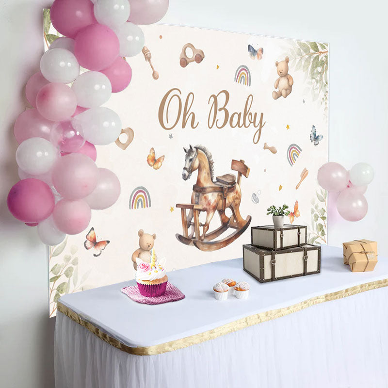 Lofaris Cute Wood Horse Toys Leaves Baby Shower Backdrop