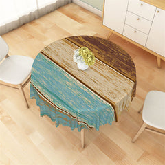Lofaris Cyan And Brown Oil Painting Wood Round Tablecloth