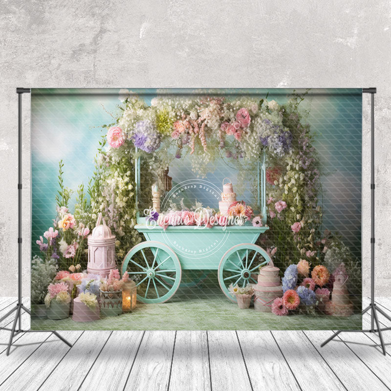 Lofaris Cyan Cart Leaf Floral Spring Backdrop For Photo