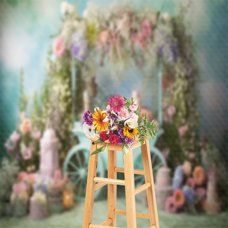 Lofaris Cyan Cart Leaf Floral Spring Backdrop For Photo